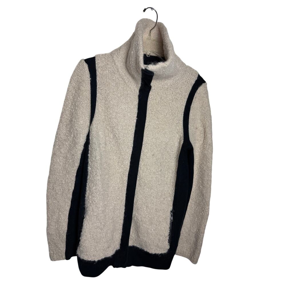 Sparrow Anthropologie Wool Mohair Zip Cardigan Jacket Size L Cream Black